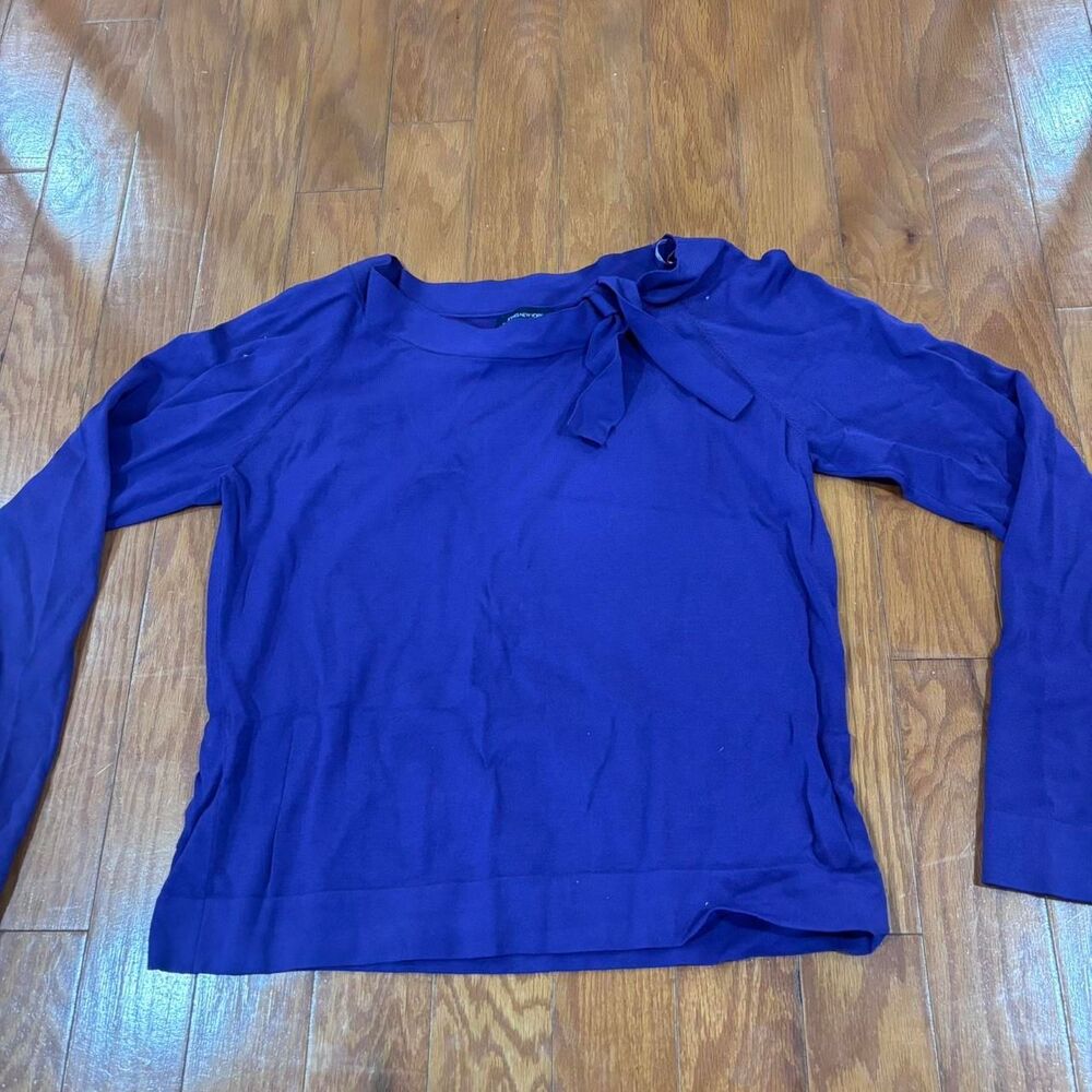 JONES NEW YORK SIGNATURE Women's Purple Long Sleeve Top Blouse Tie Size L CB